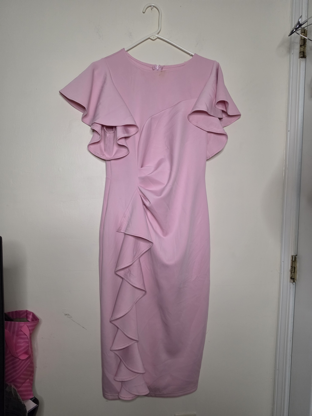 Elegant Pink Ruffle Midi Dress